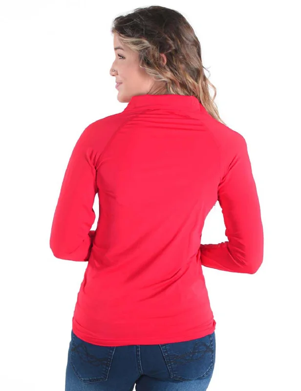 Cowgirl Tuff Womens Cooling UPF Bright Red Nylon L/S Shirt