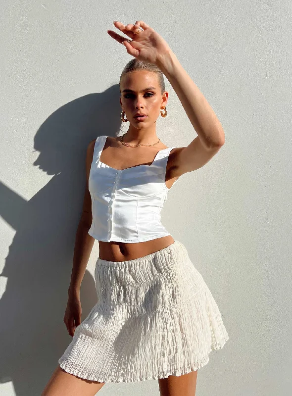 Crinkle Cotton Mini Skirt Ivory