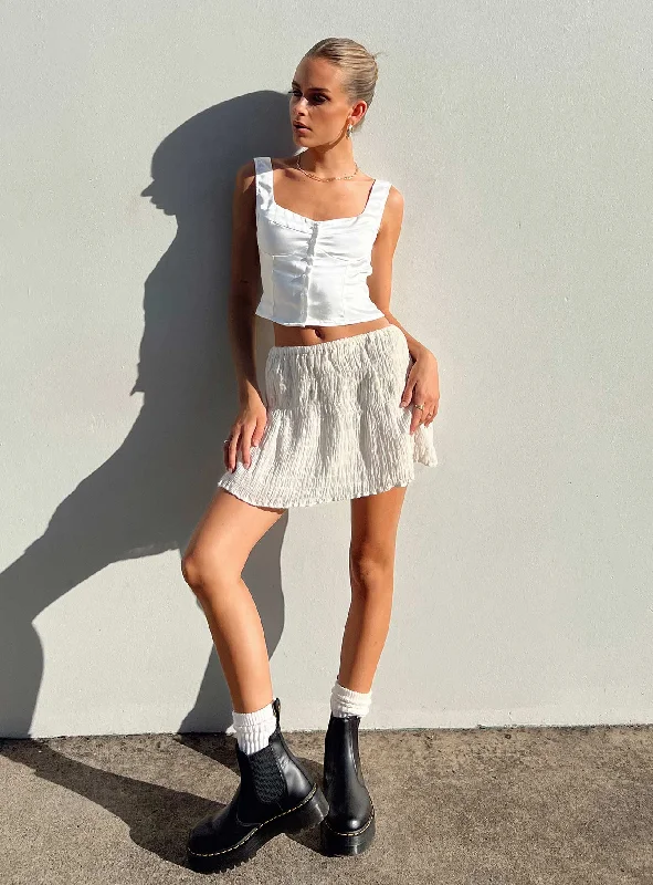 Crinkle Cotton Mini Skirt Ivory