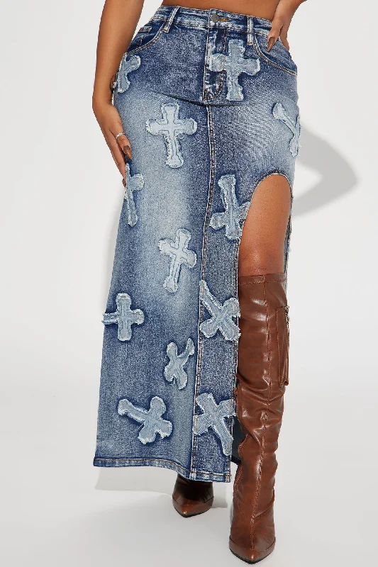 Cross Your Heart Denim Maxi Skirt - Medium Wash