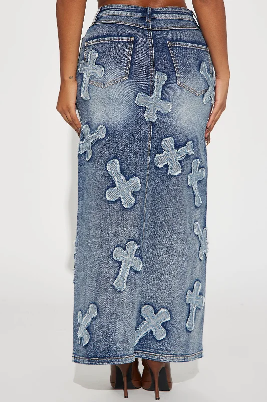 Cross Your Heart Denim Maxi Skirt - Medium Wash