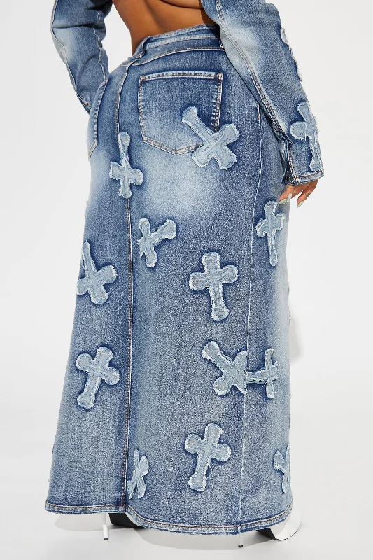 Cross Your Heart Denim Maxi Skirt - Medium Wash