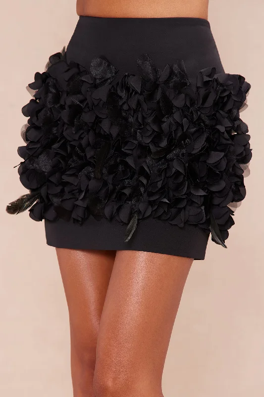 Elise Floral Applique Mini Skirt - Black