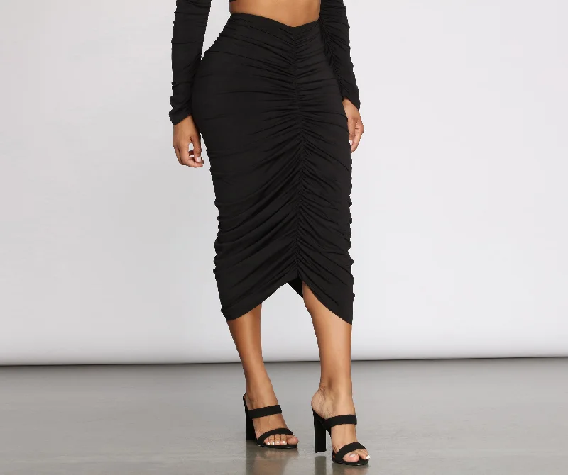 Excuse Me Miss Ruched Midi Skirt