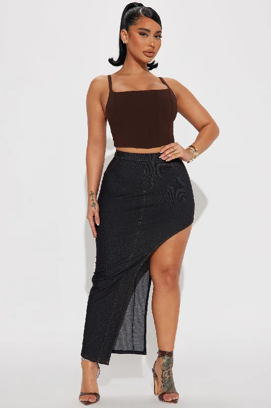 Feel Myself High Slit Maxi Skirt - Dark Wash