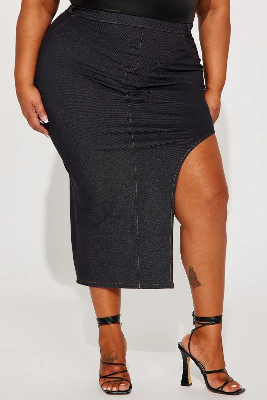 Feel Myself High Slit Maxi Skirt - Dark Wash