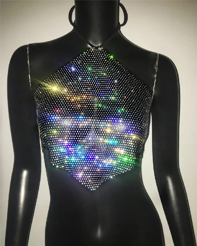 Glitter Rhinestone Fishnet Crop Top