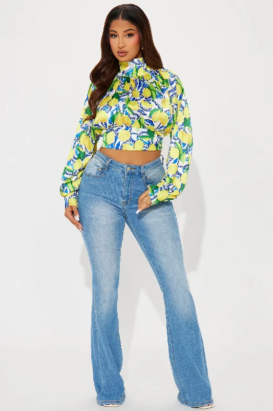 Fresh Squeezed Satin Blouse Top - Yellow/combo