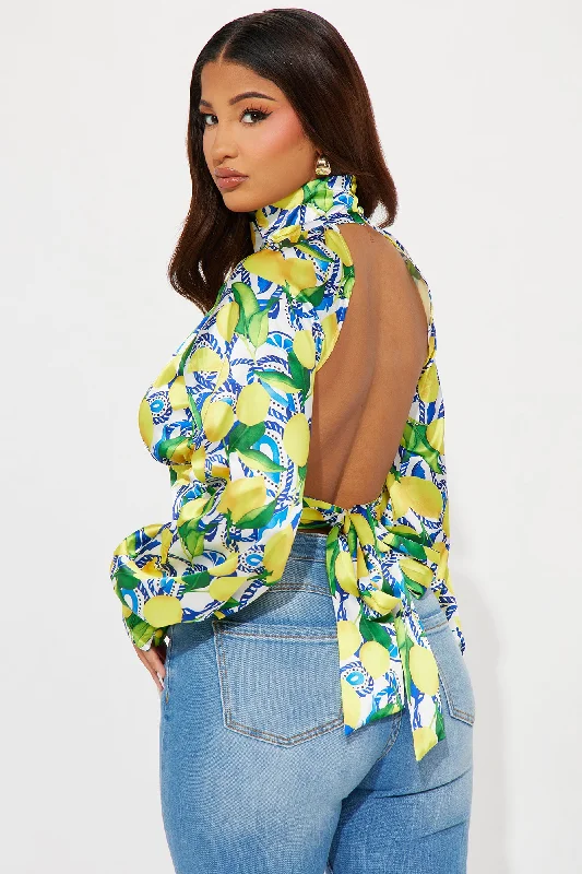 Fresh Squeezed Satin Blouse Top - Yellow/combo