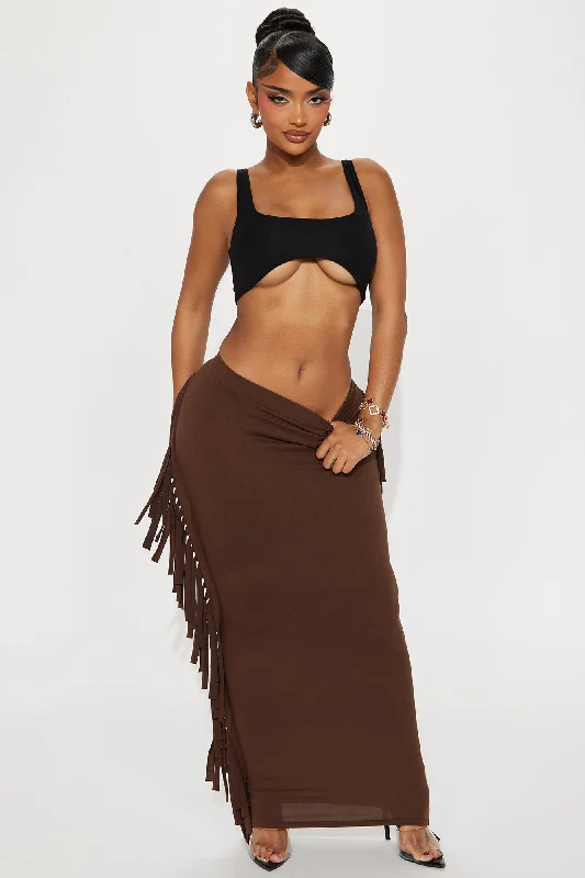 Going Places Fringe Maxi Skirt - Chocolate