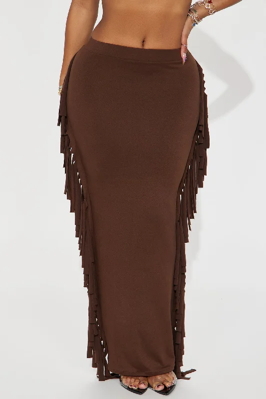 Going Places Fringe Maxi Skirt - Chocolate