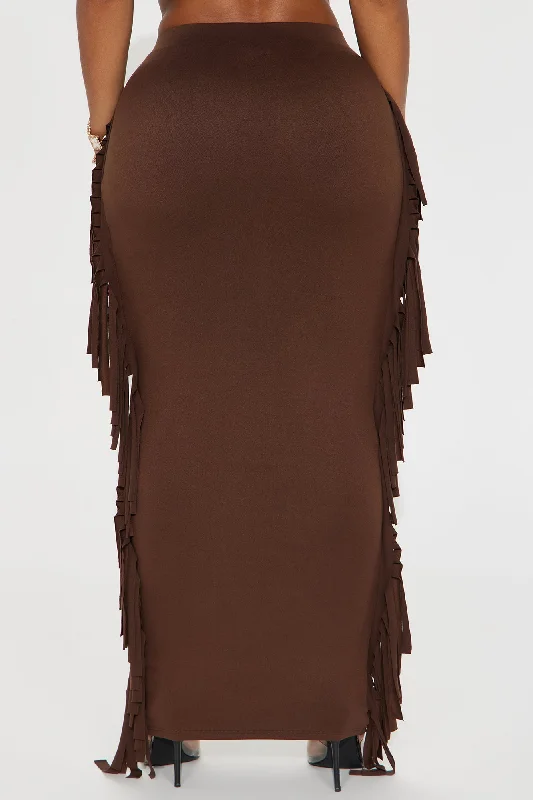 Going Places Fringe Maxi Skirt - Chocolate