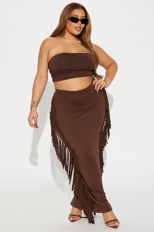 Going Places Fringe Maxi Skirt - Chocolate