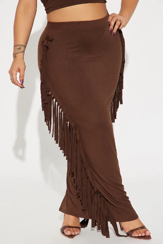 Going Places Fringe Maxi Skirt - Chocolate