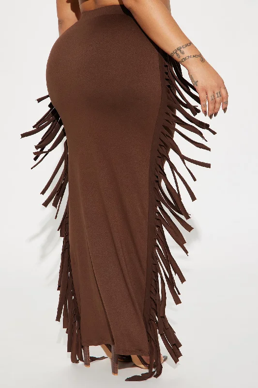 Going Places Fringe Maxi Skirt - Chocolate