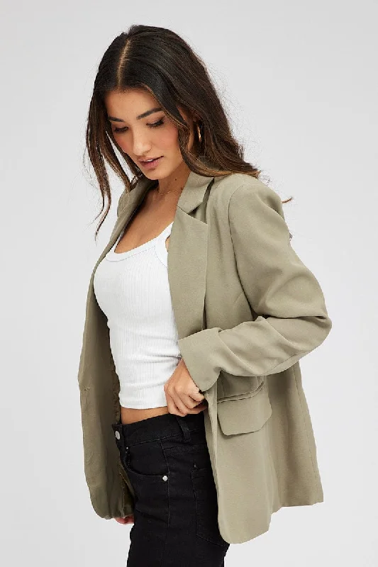 Green Jacket Long Sleeve Collar Neck