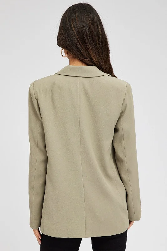 Green Jacket Long Sleeve Collar Neck