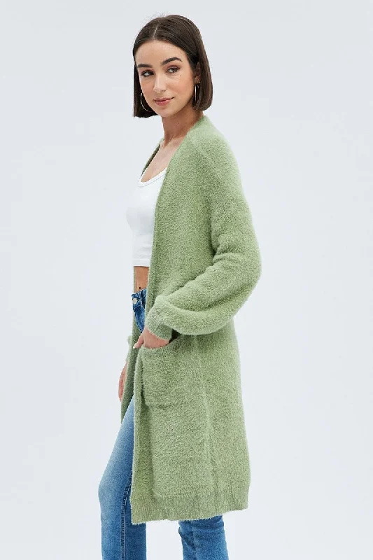 Green Longline Cardigan Fluffy