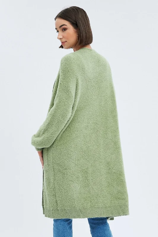 Green Longline Cardigan Fluffy