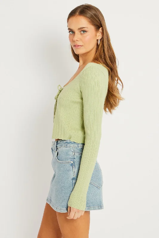 Green Tie Up Cardigan Long Sleeve