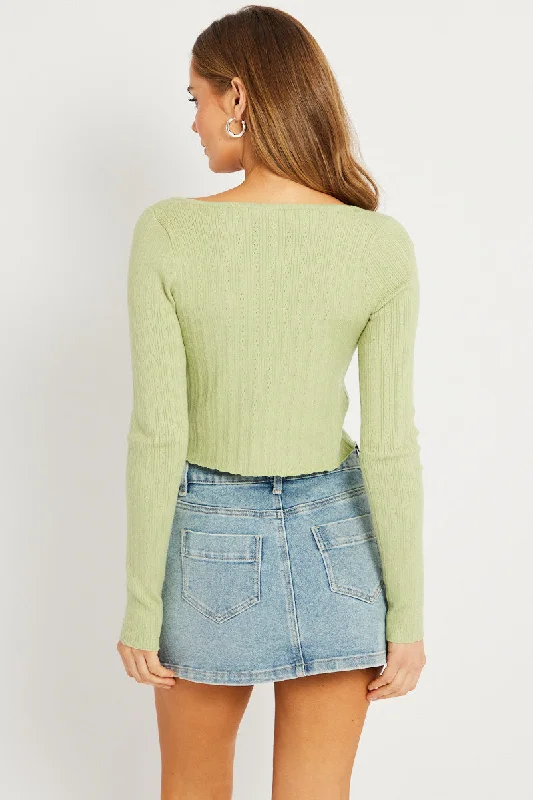 Green Tie Up Cardigan Long Sleeve