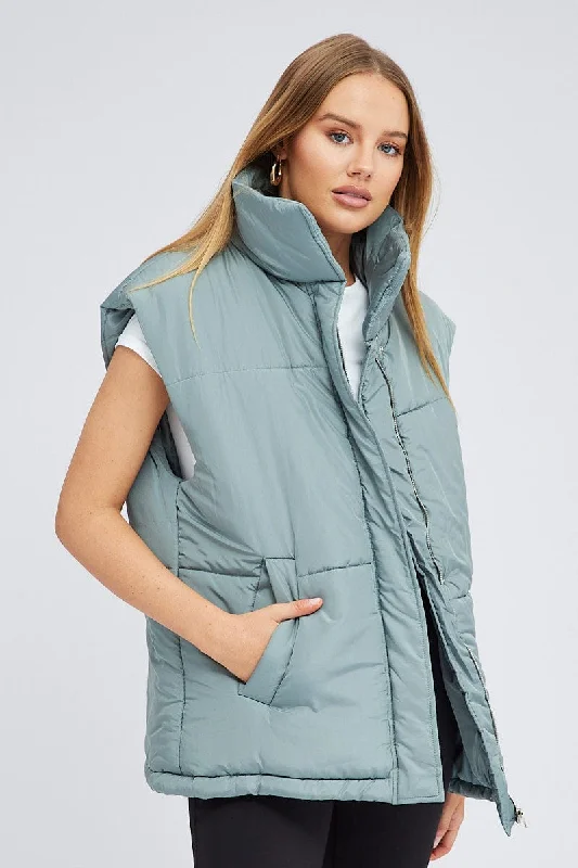 Grey Puffer Sleeveless Zip Thru