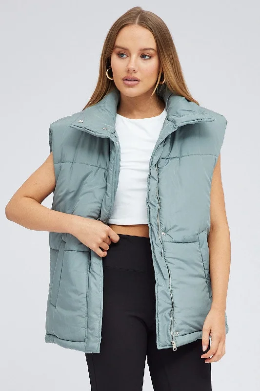 Grey Puffer Sleeveless Zip Thru