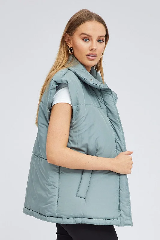 Grey Puffer Sleeveless Zip Thru