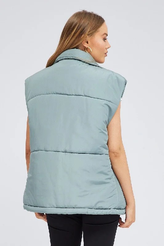 Grey Puffer Sleeveless Zip Thru