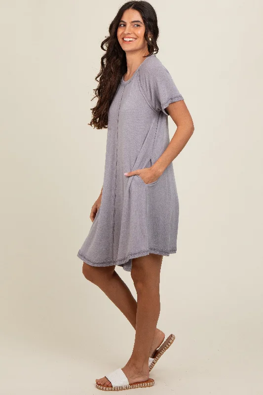 Grey Solid T-shirt Mini Dress