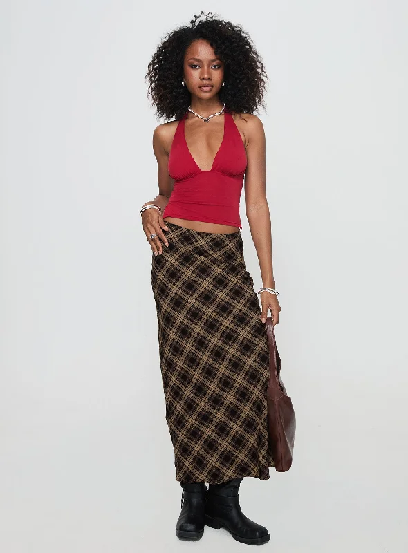 Hayze Maxi Skirt Brown Check