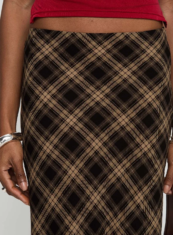 Hayze Maxi Skirt Brown Check