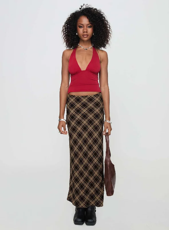 Hayze Maxi Skirt Brown Check