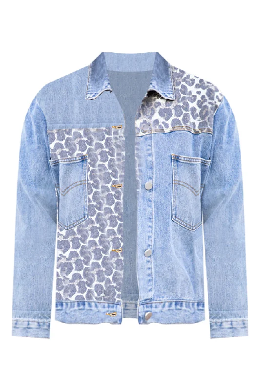 Head For The Next Town Leopard Print Light Wash Denim Jacket FINAL SALE