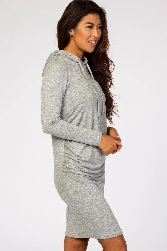 Heather Grey Ruched Hooded Dress