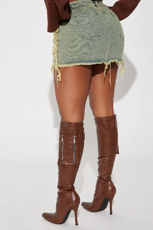 Hot Stuff Distressed Denim Mini Skirt - Vintage Wash