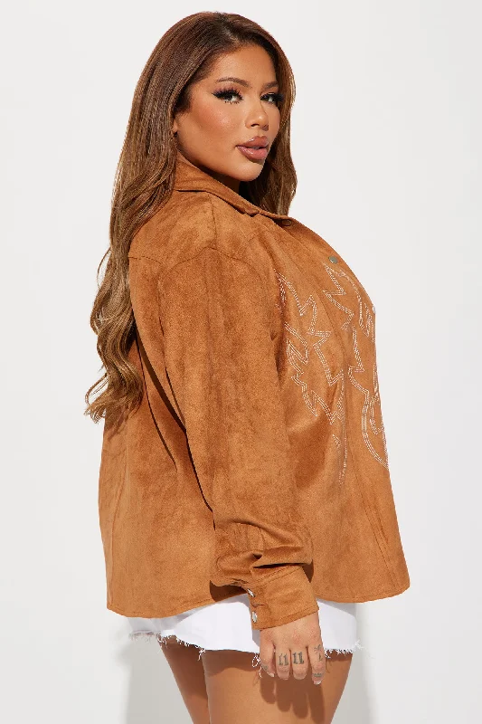 Houston Embroidered Faux Suede Shirt - Camel