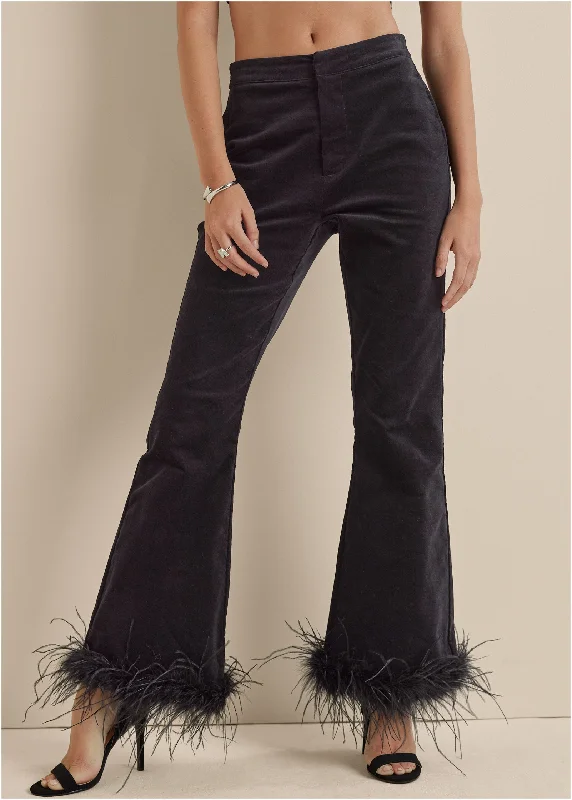 Feather trim trousers - Black