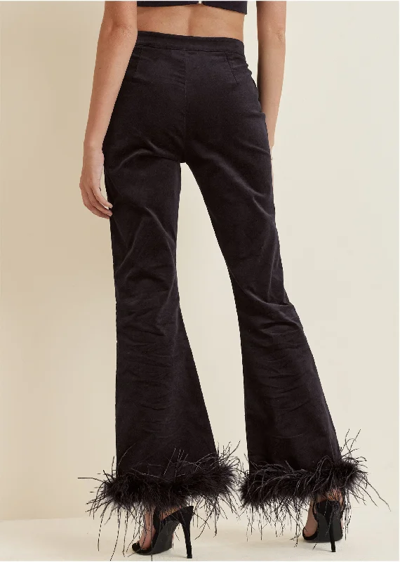 Feather trim trousers - Black