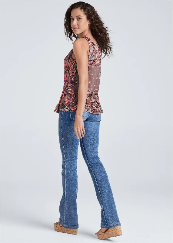 Sleeveless paisley top - Pink Multi