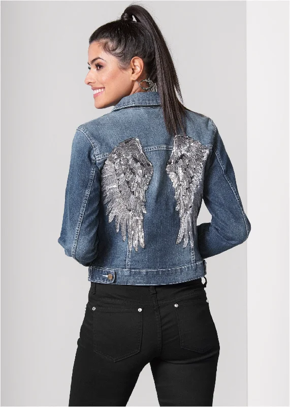 Sequin wing jean jacket - Medium Wash