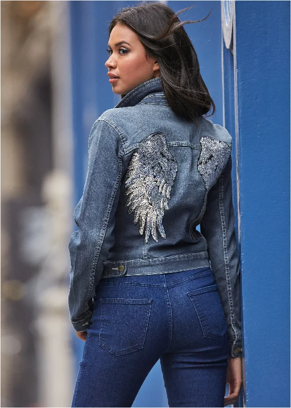 Sequin wing jean jacket - Medium Wash