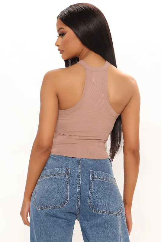 Kaylee High Neck Crop Ribbed Tank - Nude