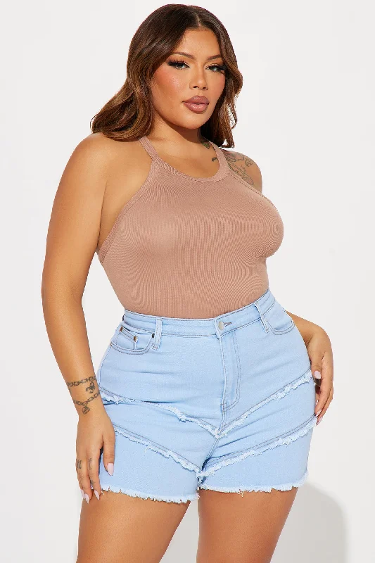 Kaylee High Neck Crop Ribbed Tank - Nude