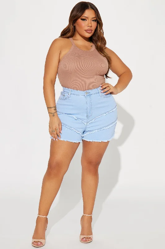 Kaylee High Neck Crop Ribbed Tank - Nude