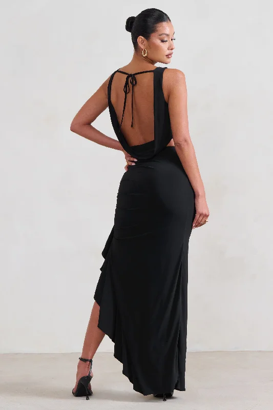 La Belle | Black Ruffle Maxi Skirt With Thigh Split