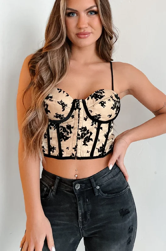 Love & Longing Velvet Floral Corset Top (Champagne)