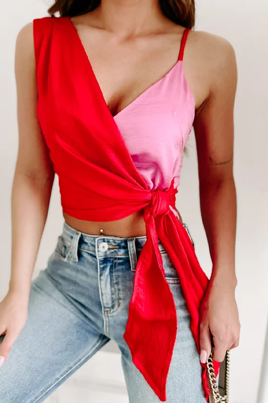 Lushly Blooming Two Tone Wrap Top (Pink/Red)