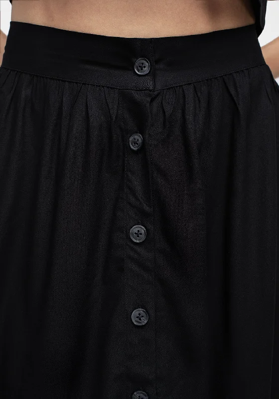 Maidenhair Button Down Midi Skirt - Midnight Black