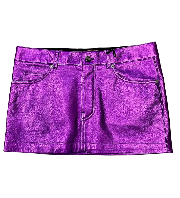 Metallic Leather Skirt In Violet